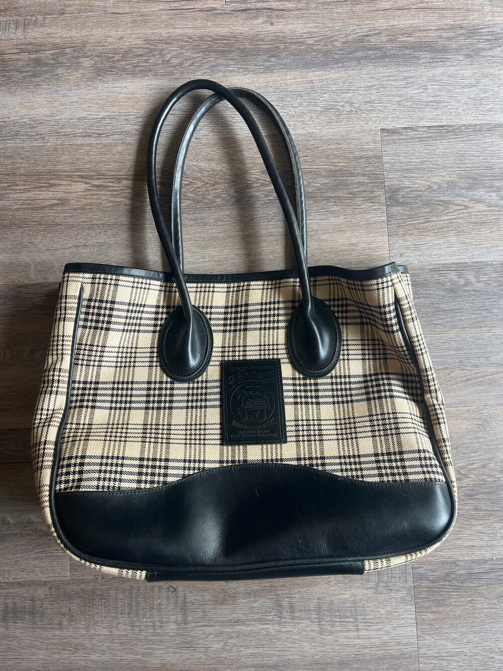 5/A Baker Plaid Taylor Tote Black Leather s/a baker plaid